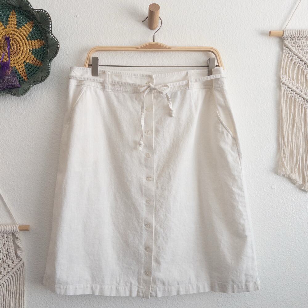 Eddie Bauer Ivory Linen Cotton Blend Button Up Skirt Size 12